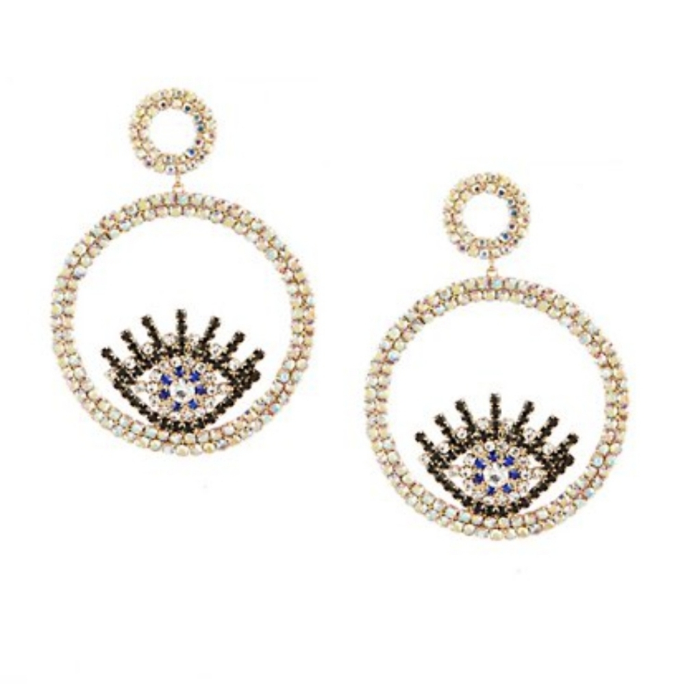 Evil Eye Large Rhinestone Earrings - Picture 7 of 7